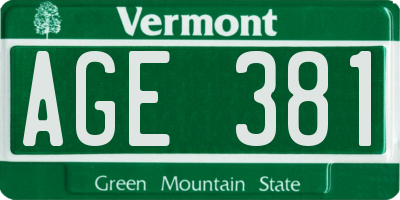 VT license plate AGE381