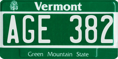 VT license plate AGE382
