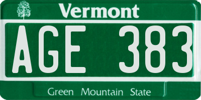 VT license plate AGE383