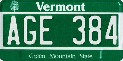 VT license plate AGE384