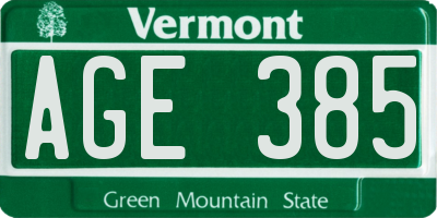 VT license plate AGE385