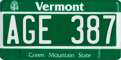 VT license plate AGE387