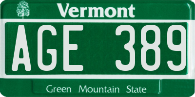 VT license plate AGE389
