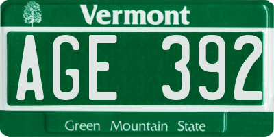 VT license plate AGE392