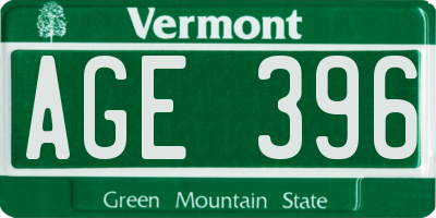 VT license plate AGE396