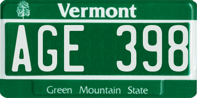 VT license plate AGE398