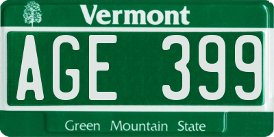 VT license plate AGE399