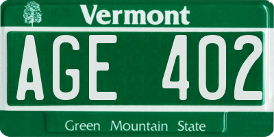 VT license plate AGE402