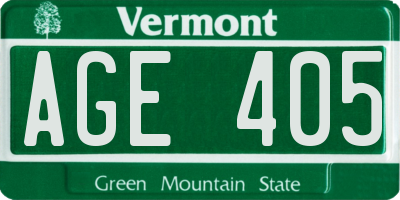 VT license plate AGE405