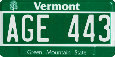 VT license plate AGE443
