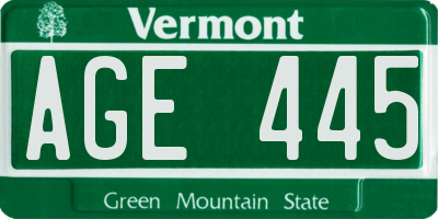 VT license plate AGE445