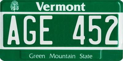 VT license plate AGE452