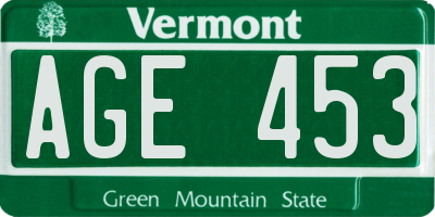 VT license plate AGE453