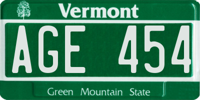 VT license plate AGE454