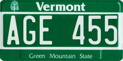 VT license plate AGE455