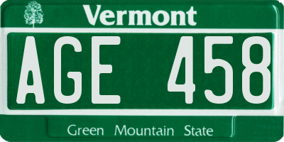 VT license plate AGE458