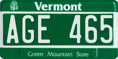 VT license plate AGE465