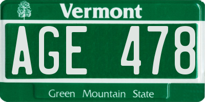 VT license plate AGE478