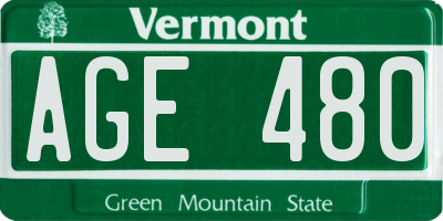 VT license plate AGE480