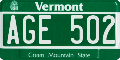 VT license plate AGE502