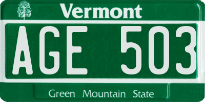 VT license plate AGE503