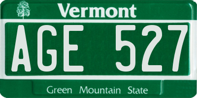 VT license plate AGE527