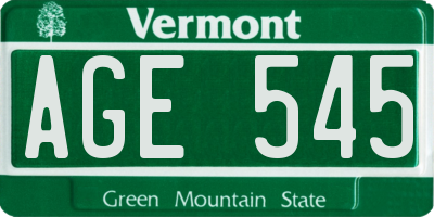 VT license plate AGE545
