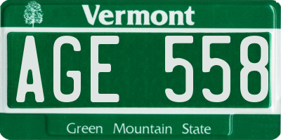 VT license plate AGE558
