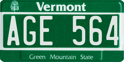 VT license plate AGE564
