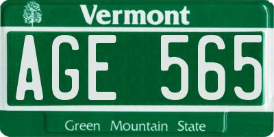 VT license plate AGE565
