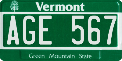 VT license plate AGE567