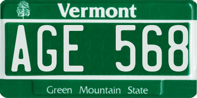 VT license plate AGE568