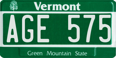 VT license plate AGE575