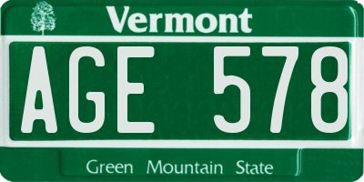 VT license plate AGE578