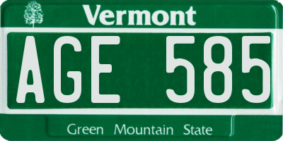 VT license plate AGE585