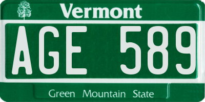 VT license plate AGE589