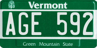 VT license plate AGE592