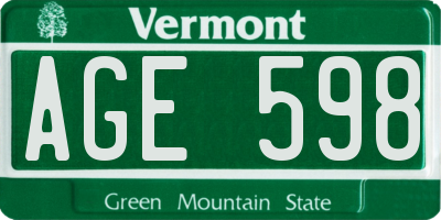 VT license plate AGE598