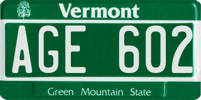 VT license plate AGE602