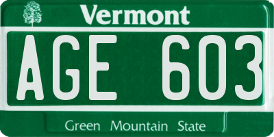 VT license plate AGE603