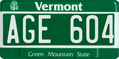 VT license plate AGE604