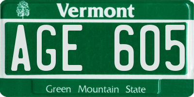 VT license plate AGE605