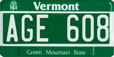 VT license plate AGE608