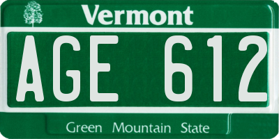 VT license plate AGE612