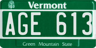 VT license plate AGE613