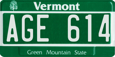VT license plate AGE614