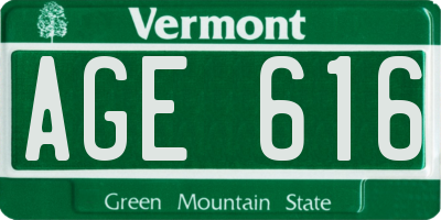 VT license plate AGE616