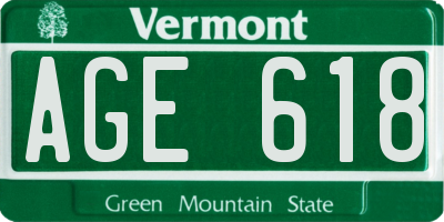 VT license plate AGE618