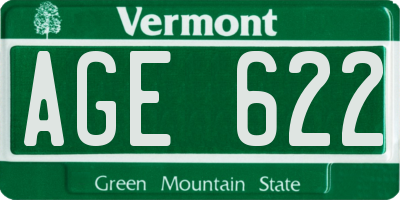 VT license plate AGE622