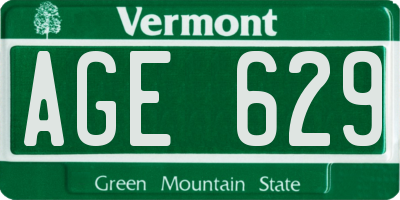 VT license plate AGE629